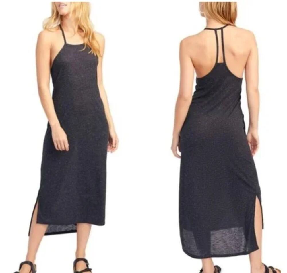 Free People FP Beach Women's Orchid Ribbed Midi Dress Racerback Black Size M